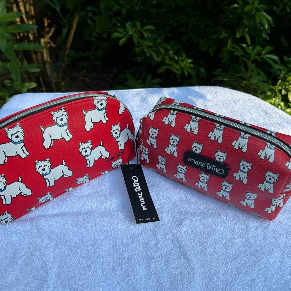 Marc Tetro Red Westie Print Cosmetic Bag. NWT